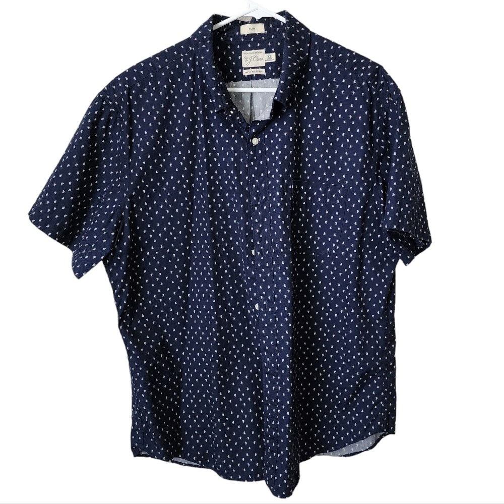 J.CREW Short-sleeve Secret Wash‎ cotton poplin shirt navy XL